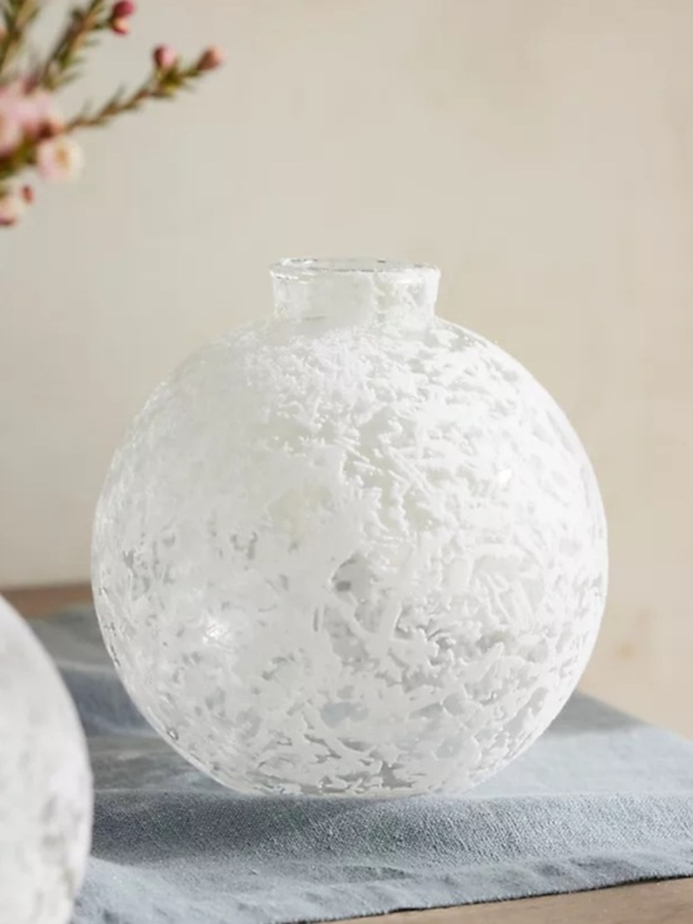 Anthropologie Flocked White Glass Bubble Small Vase